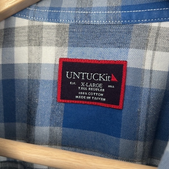 UNTUCKIT Men’s Fiano Plaid Button Down Shirt in Blue XL Tall - Picture 6 of 10
